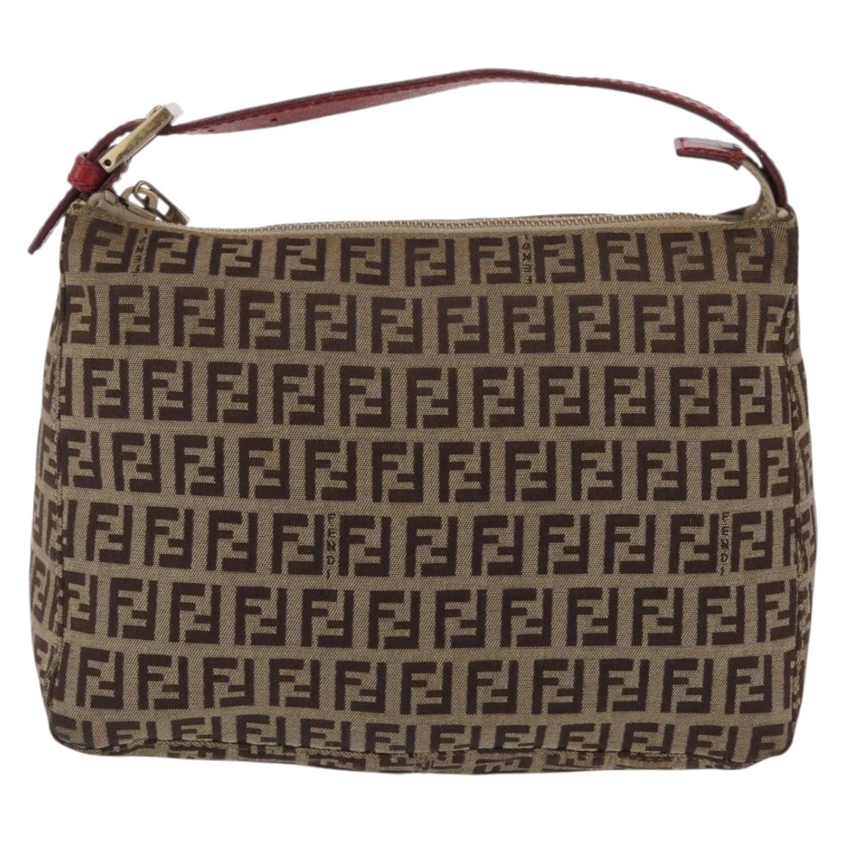 FENDI Zucchino Canvas Hand Bag Beige Gold Auth ep16251