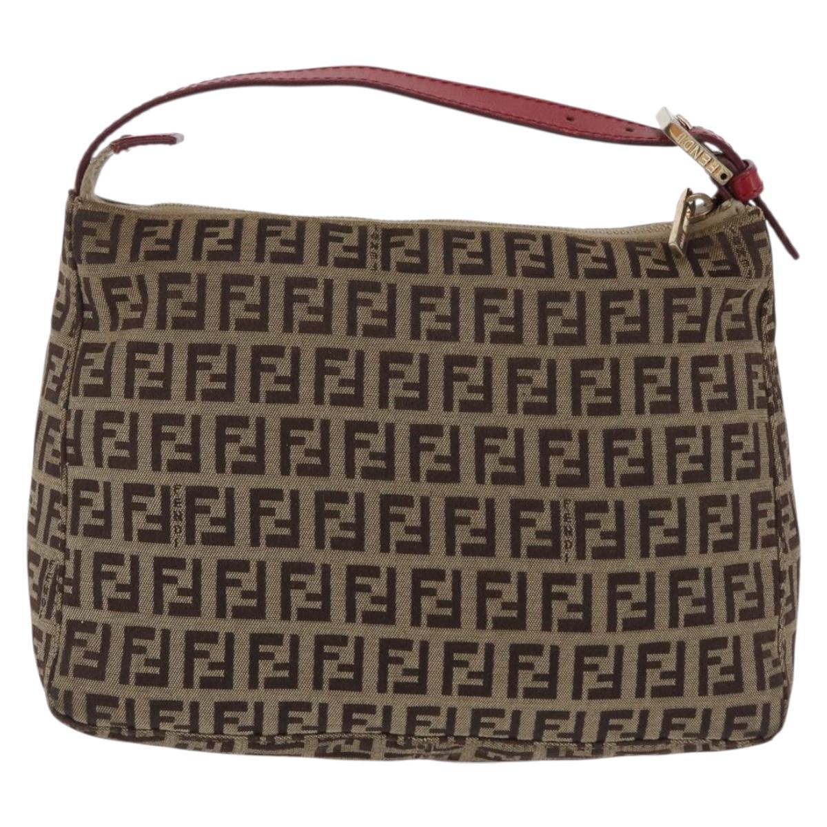 FENDI Zucchino Canvas Hand Bag Beige Gold Auth ep16251