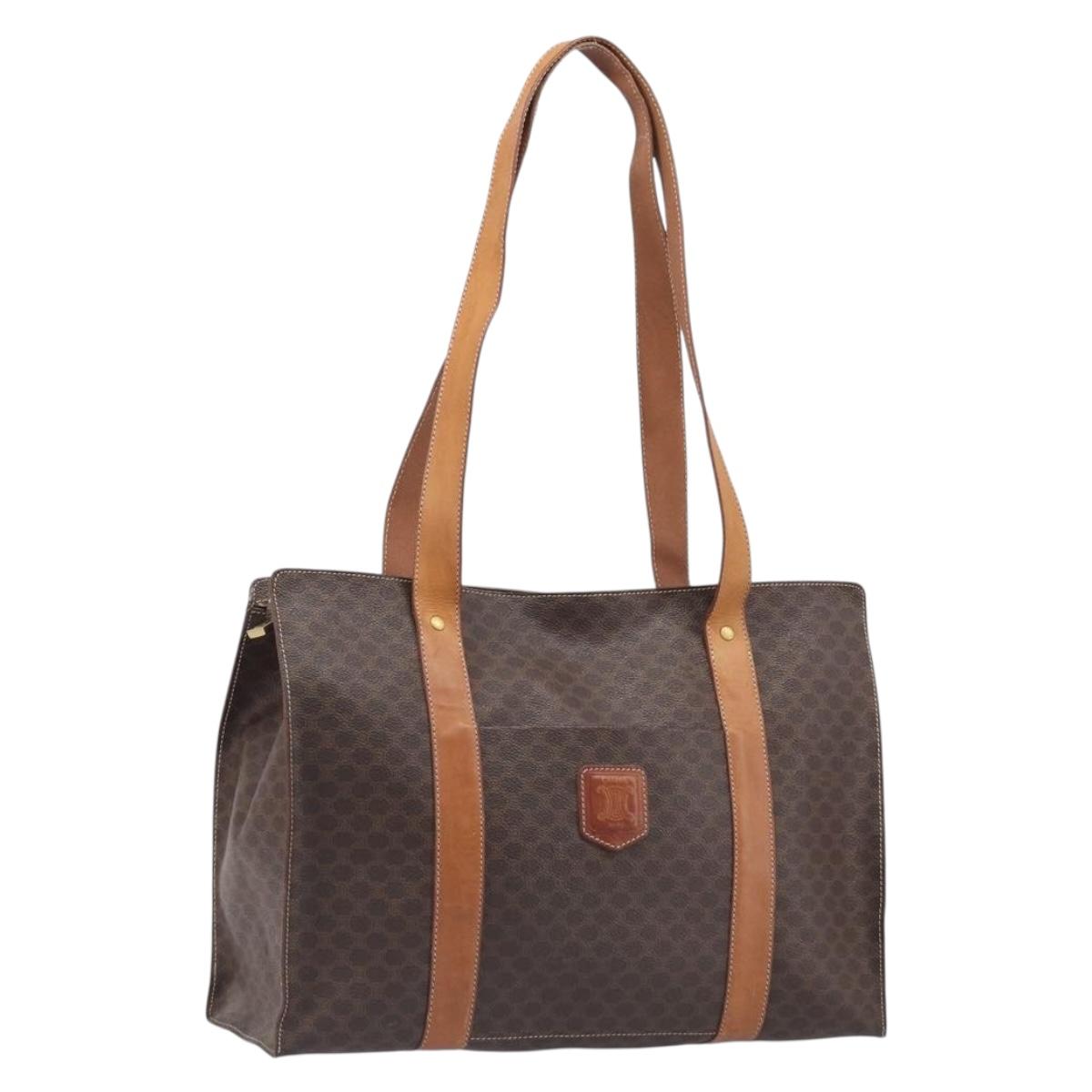CELINE Macadam Canvas Tote Bag PVC Leather Brown Gold Auth ep16252