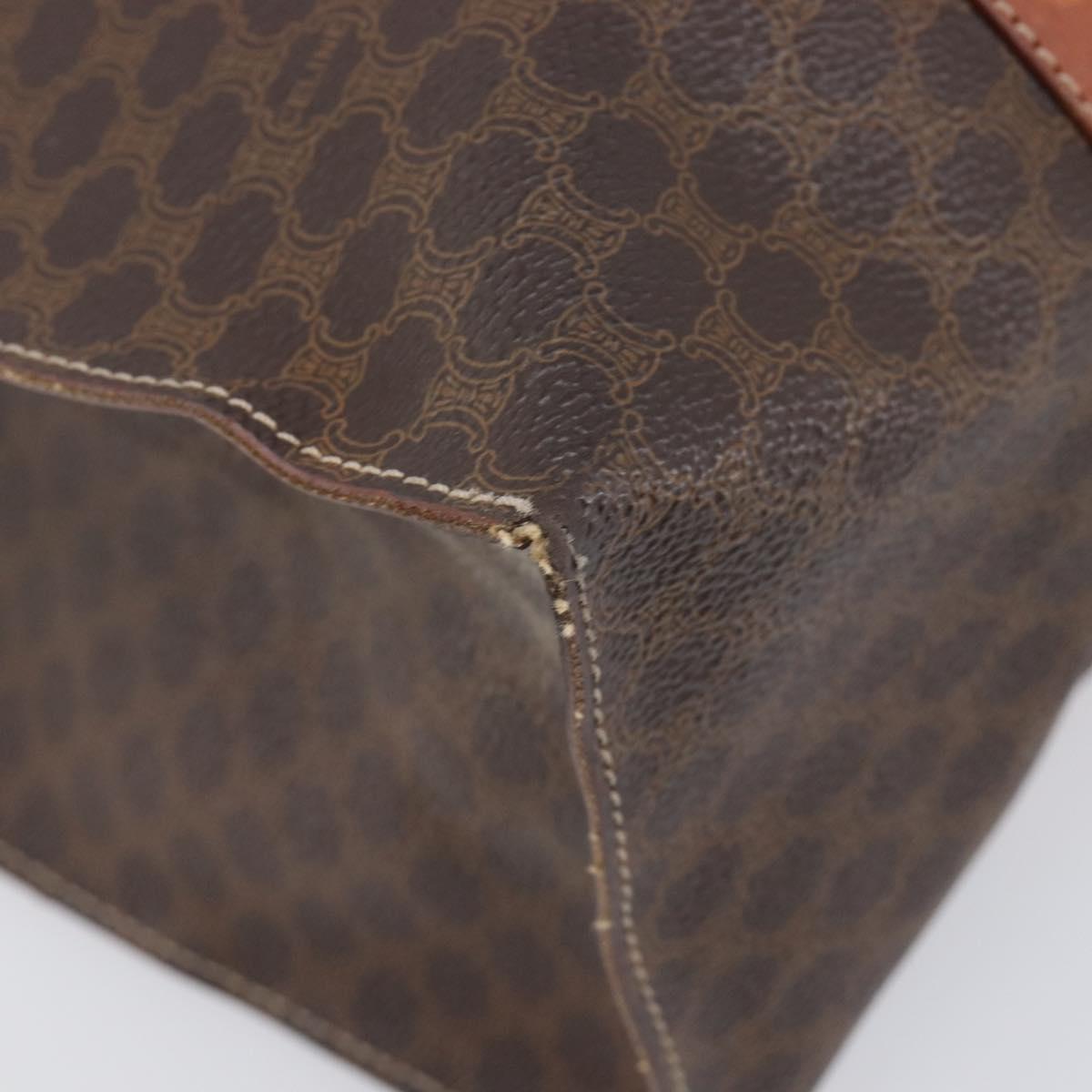 CELINE Macadam Canvas Tote Bag PVC Leather Brown Gold Auth ep16252