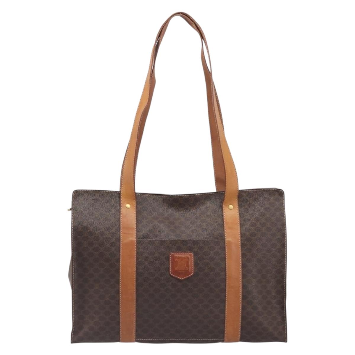 CELINE Macadam Canvas Tote Bag PVC Leather Brown Gold Auth ep16252