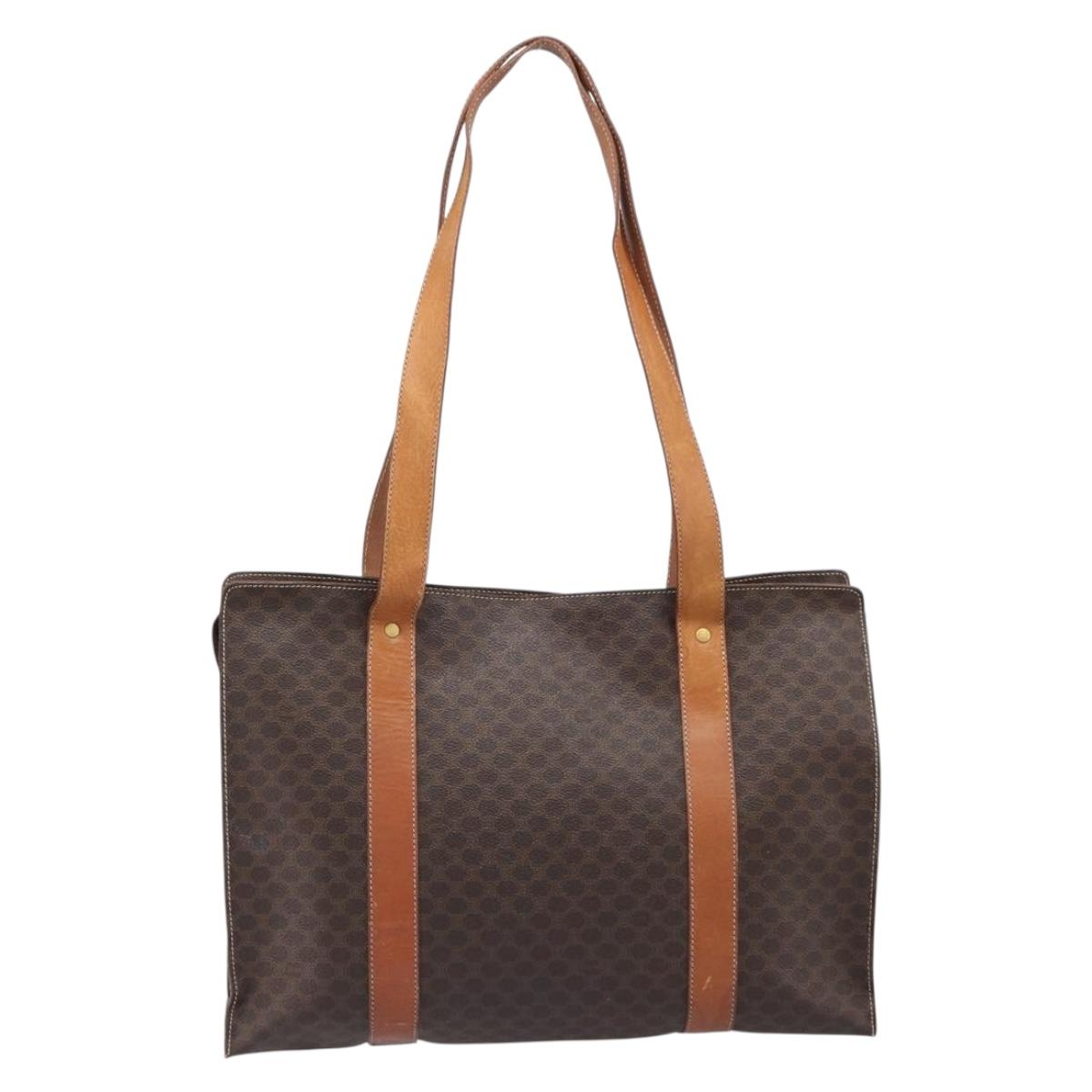 CELINE Macadam Canvas Tote Bag PVC Leather Brown Gold Auth ep16252