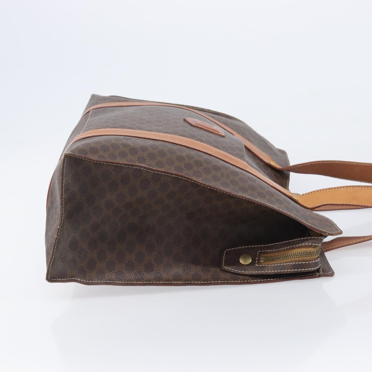 CELINE Macadam Canvas Tote Bag PVC Leather Brown Gold Auth ep16252