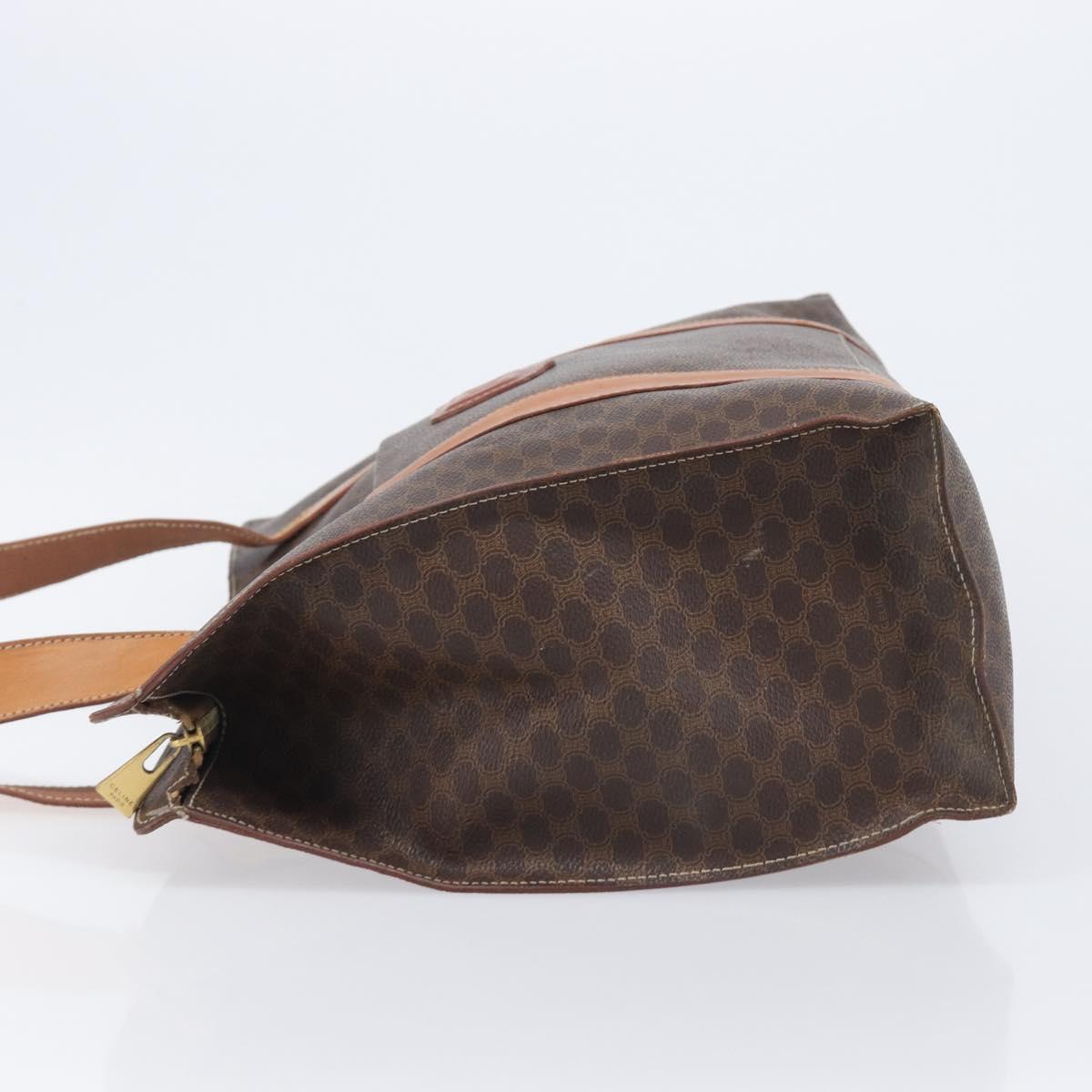 CELINE Macadam Canvas Tote Bag PVC Leather Brown Gold Auth ep16252