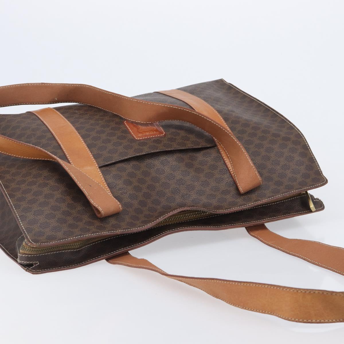 CELINE Macadam Canvas Tote Bag PVC Leather Brown Gold Auth ep16252