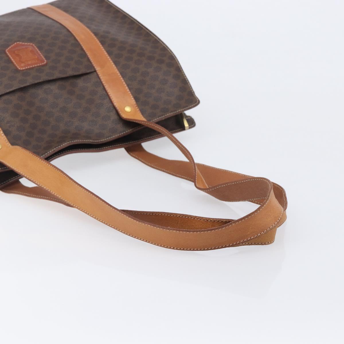 CELINE Macadam Canvas Tote Bag PVC Leather Brown Gold Auth ep16252