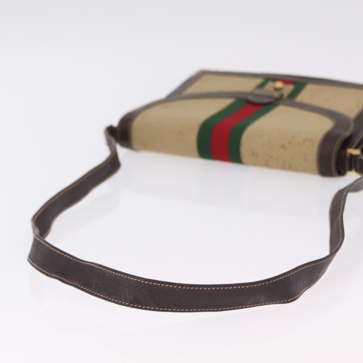 GUCCI Web Sherry Line Shoulder Bag Canvas Beige Gold Auth ep16256