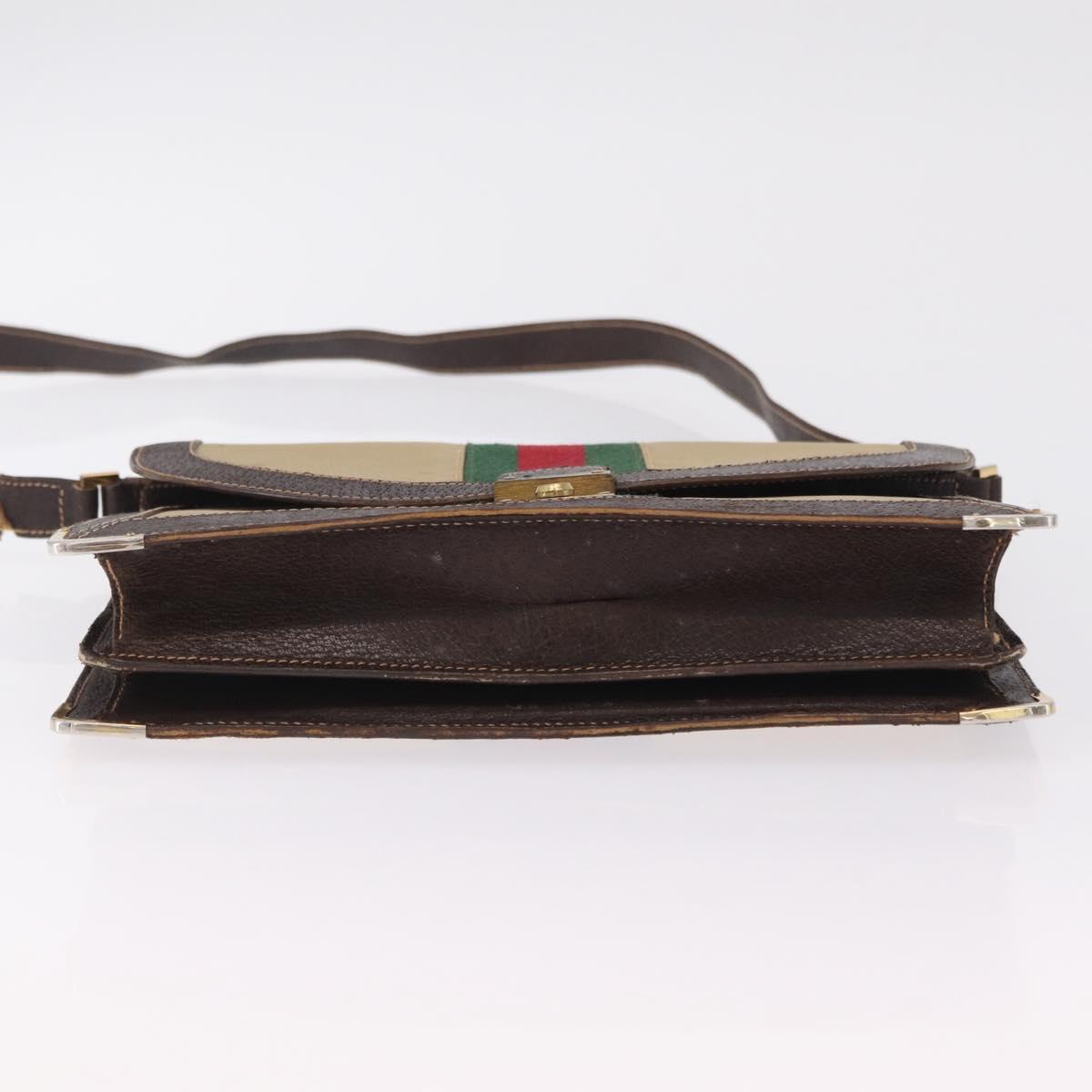 GUCCI Web Sherry Line Shoulder Bag Canvas Beige Gold Auth ep16256