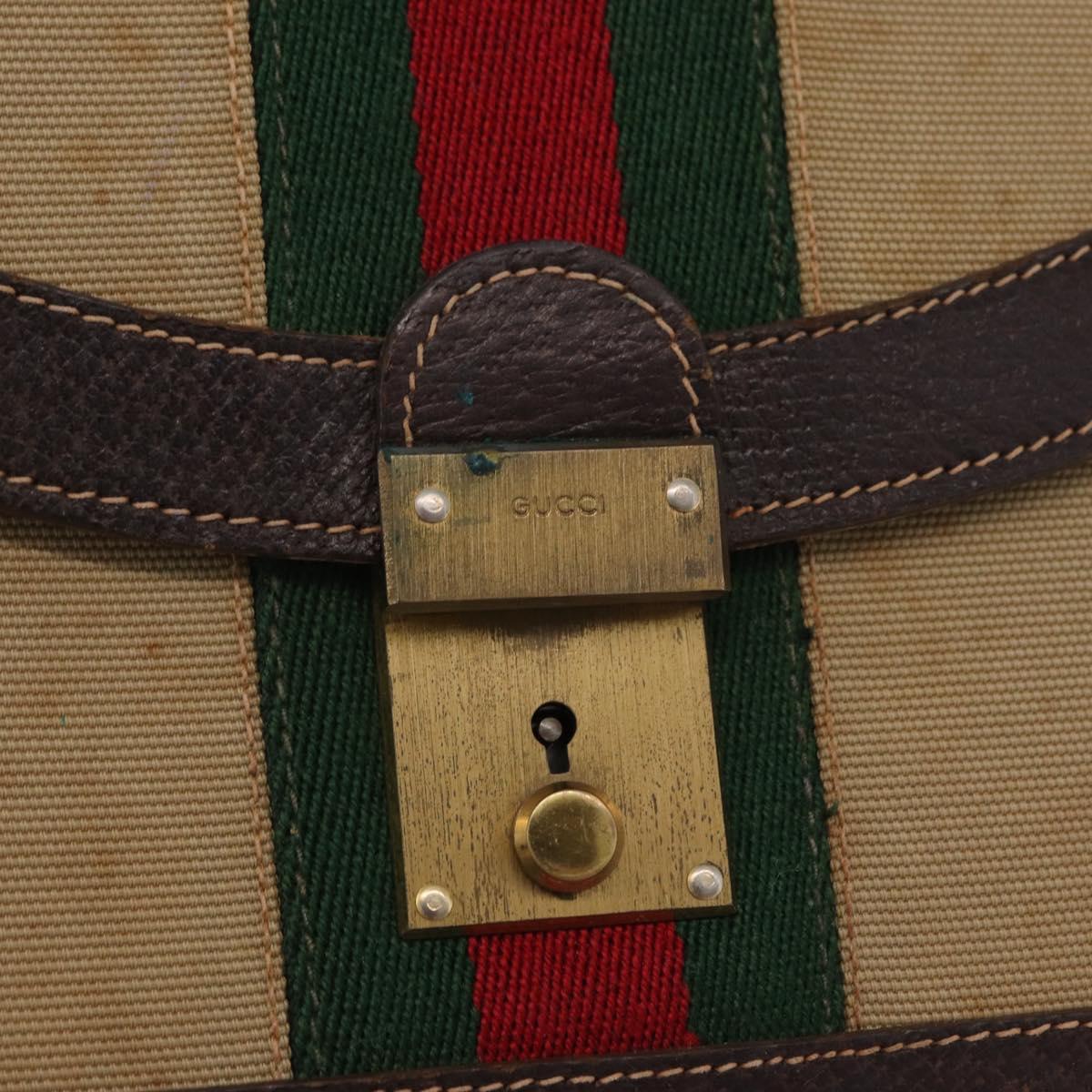 GUCCI Web Sherry Line Shoulder Bag Canvas Beige Gold Auth ep16256