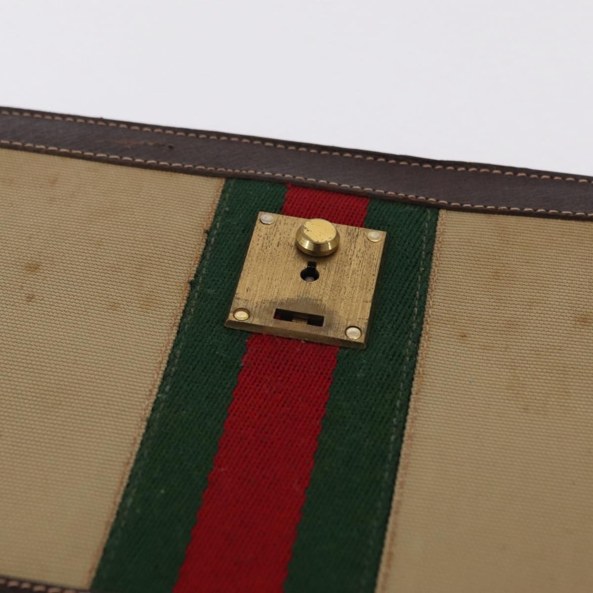GUCCI Web Sherry Line Shoulder Bag Canvas Beige Gold Auth ep16256