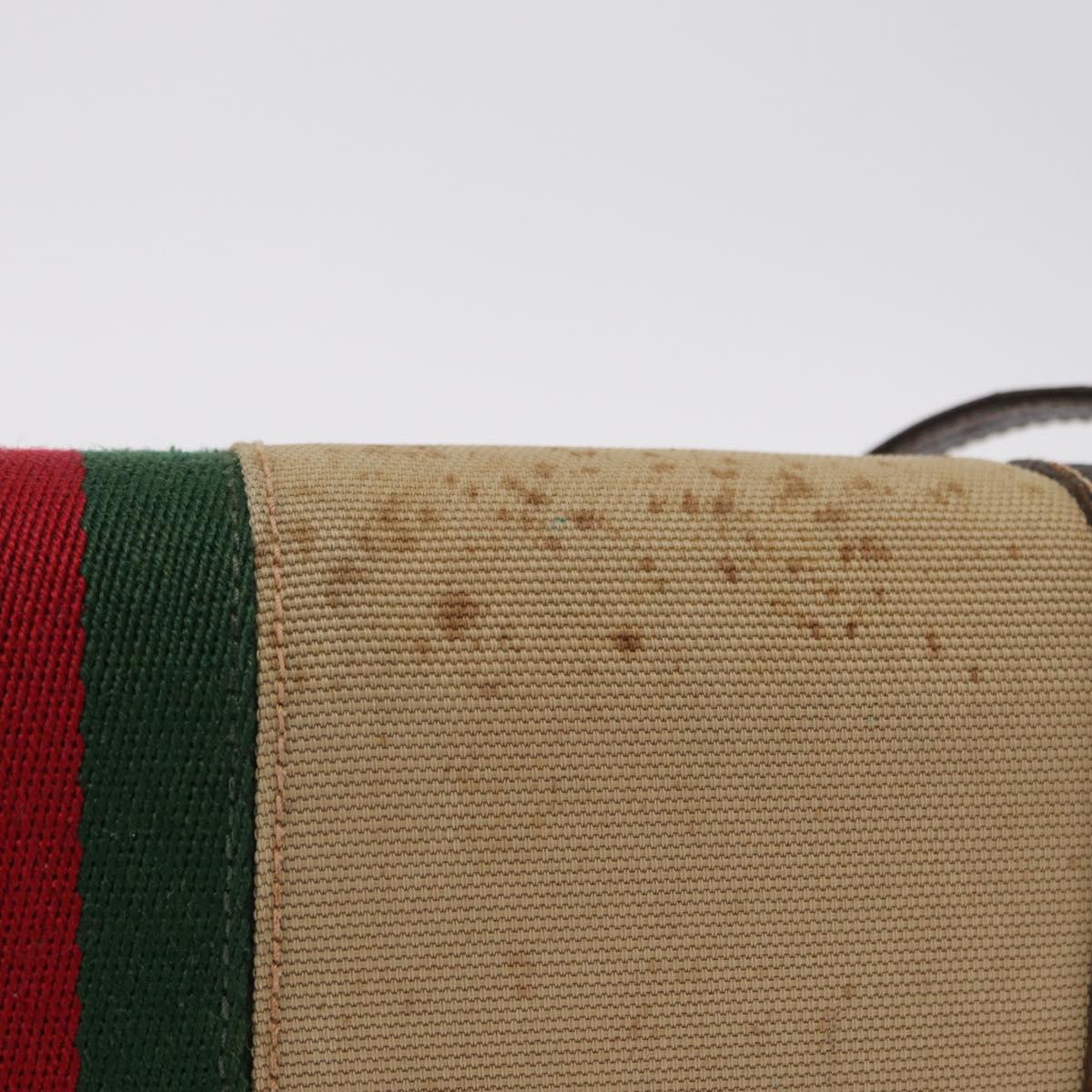 GUCCI Web Sherry Line Shoulder Bag Canvas Beige Gold Auth ep16256