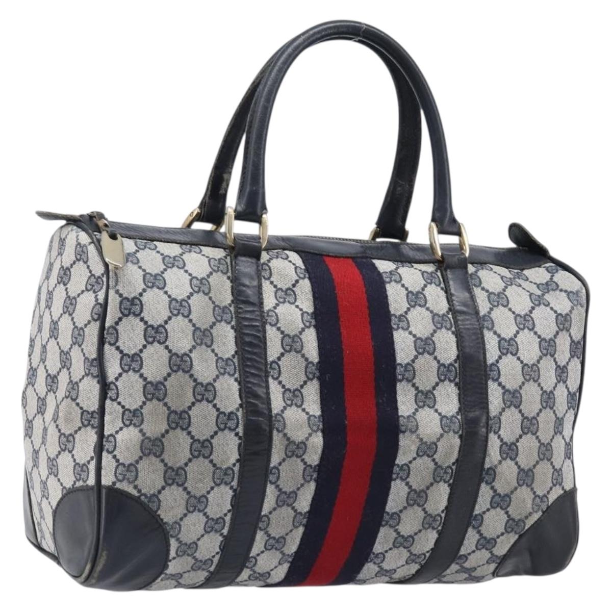GUCCI GG Supreme Boston Bag PVC Navy Gold Auth ep16260