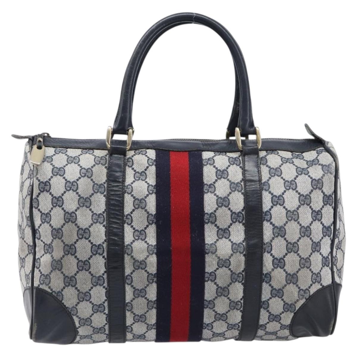 GUCCI GG Supreme Boston Bag PVC Navy Gold Auth ep16260