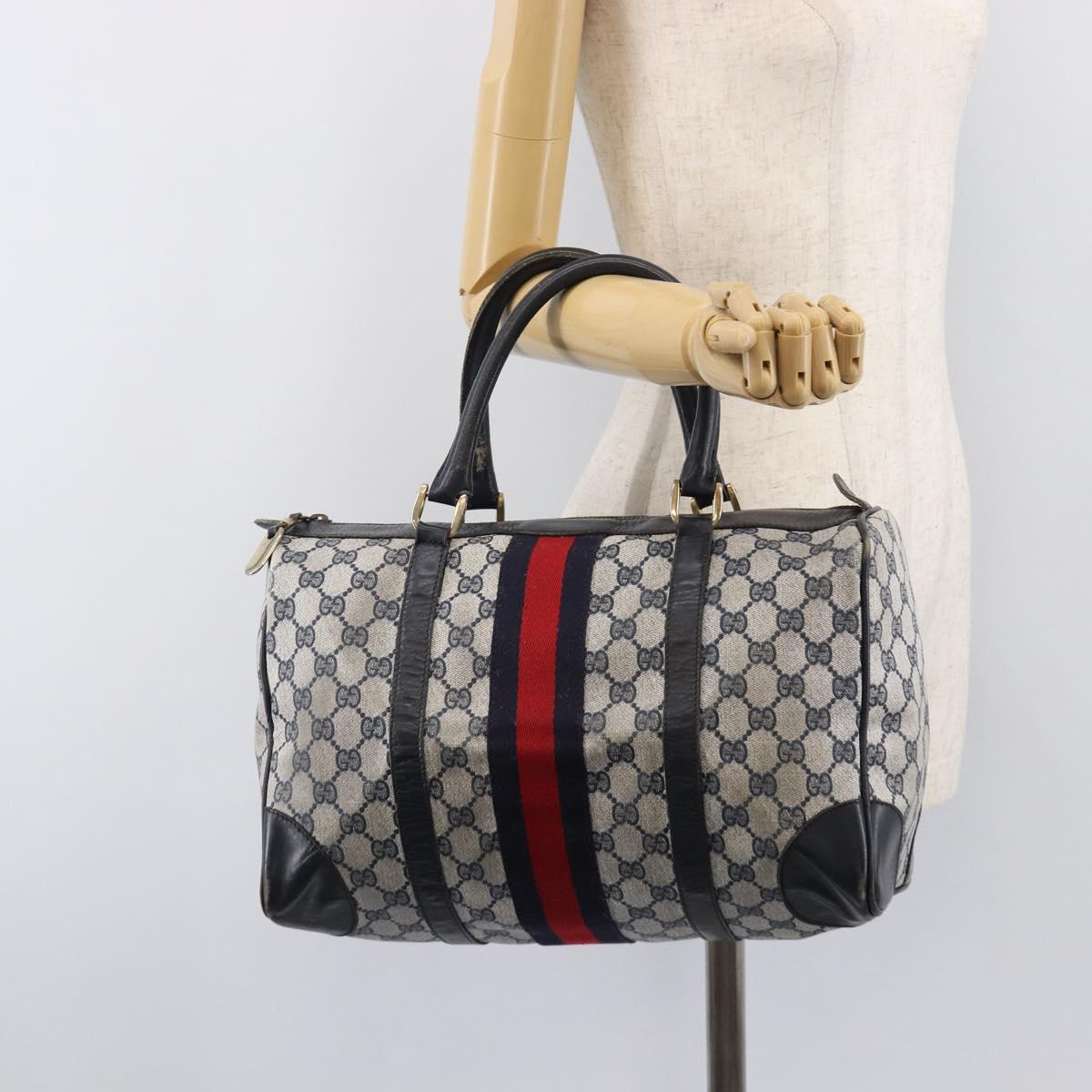 GUCCI GG Supreme Boston Bag PVC Navy Gold Auth ep16260