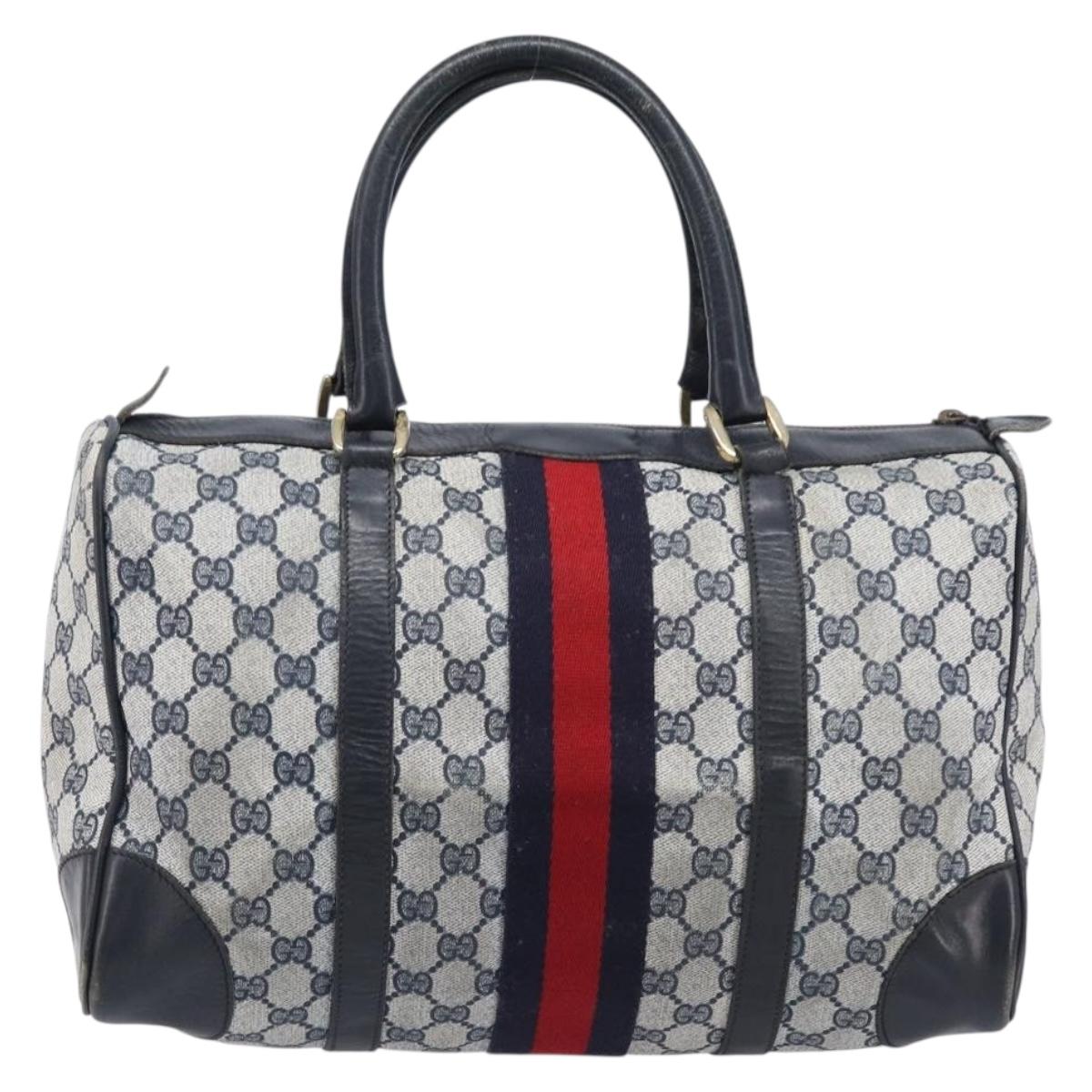 GUCCI GG Supreme Boston Bag PVC Navy Gold Auth ep16260