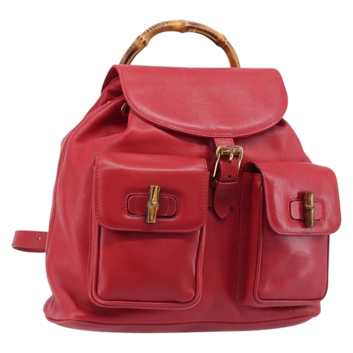 GUCCI Bamboo Backpack Leather Red Gold 003 2058 0016 Auth ep16261