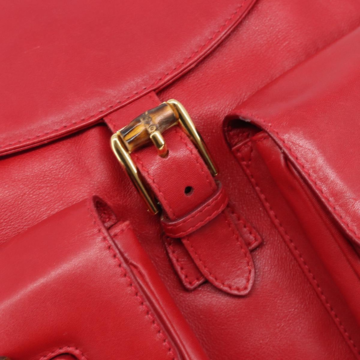 GUCCI Bamboo Backpack Leather Red Gold 003 2058 0016 Auth ep16261