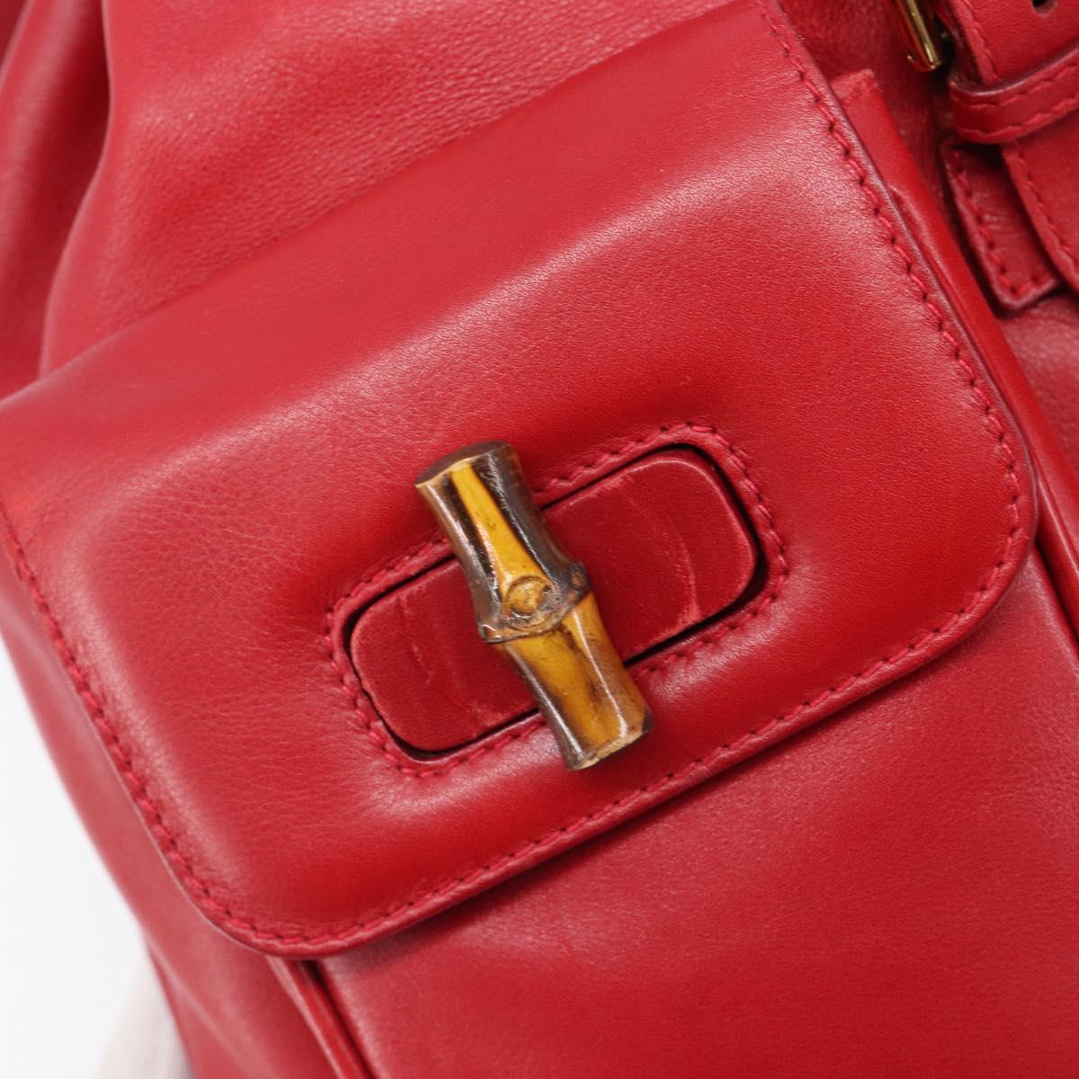 GUCCI Bamboo Backpack Leather Red Gold 003 2058 0016 Auth ep16261