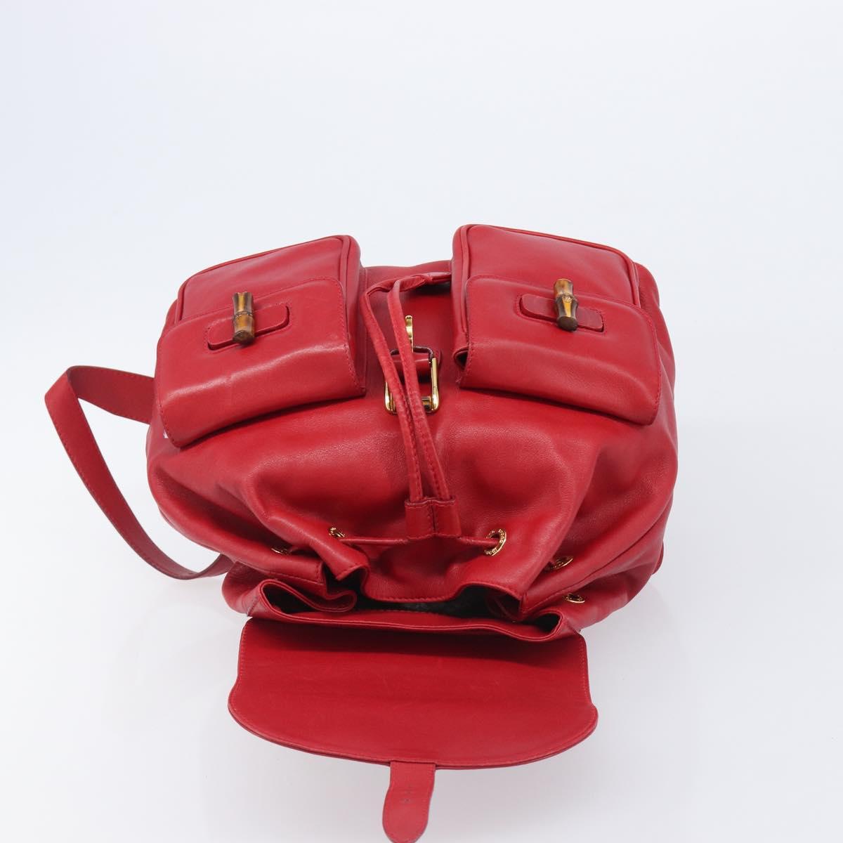 GUCCI Bamboo Backpack Leather Red Gold 003 2058 0016 Auth ep16261
