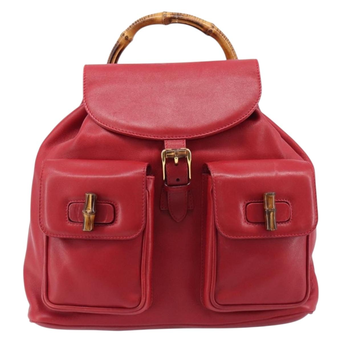 GUCCI Bamboo Backpack Leather Red Gold 003 2058 0016 Auth ep16261