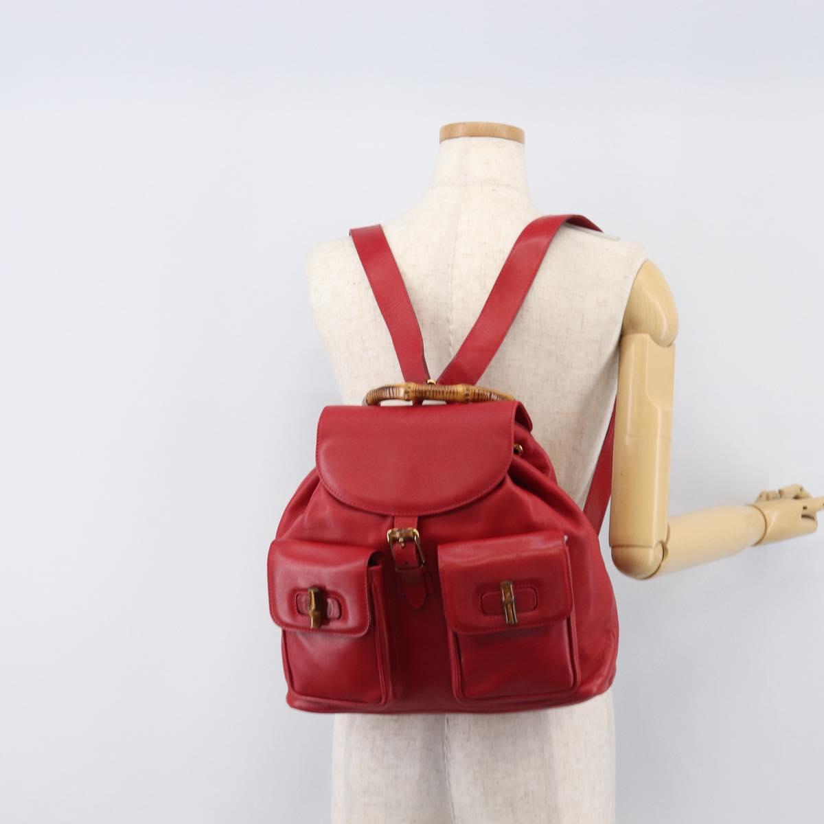 GUCCI Bamboo Backpack Leather Red Gold 003 2058 0016 Auth ep16261
