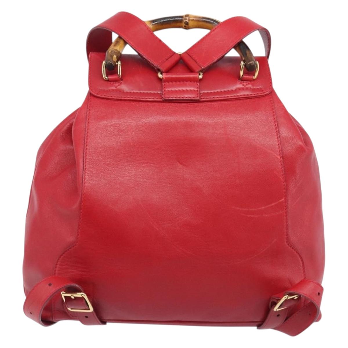 GUCCI Bamboo Backpack Leather Red Gold 003 2058 0016 Auth ep16261