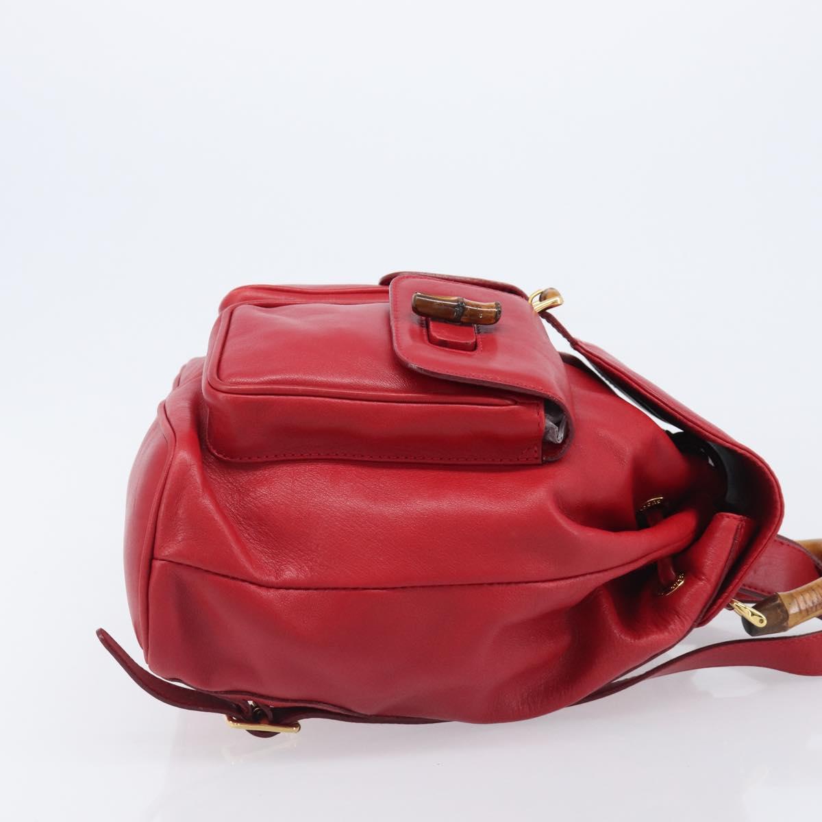 GUCCI Bamboo Backpack Leather Red Gold 003 2058 0016 Auth ep16261