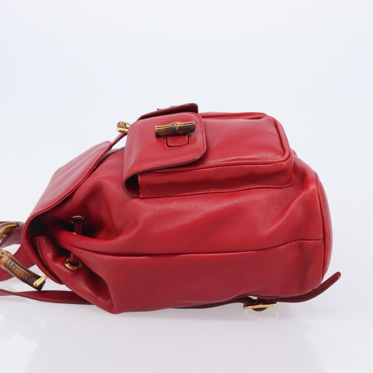GUCCI Bamboo Backpack Leather Red Gold 003 2058 0016 Auth ep16261