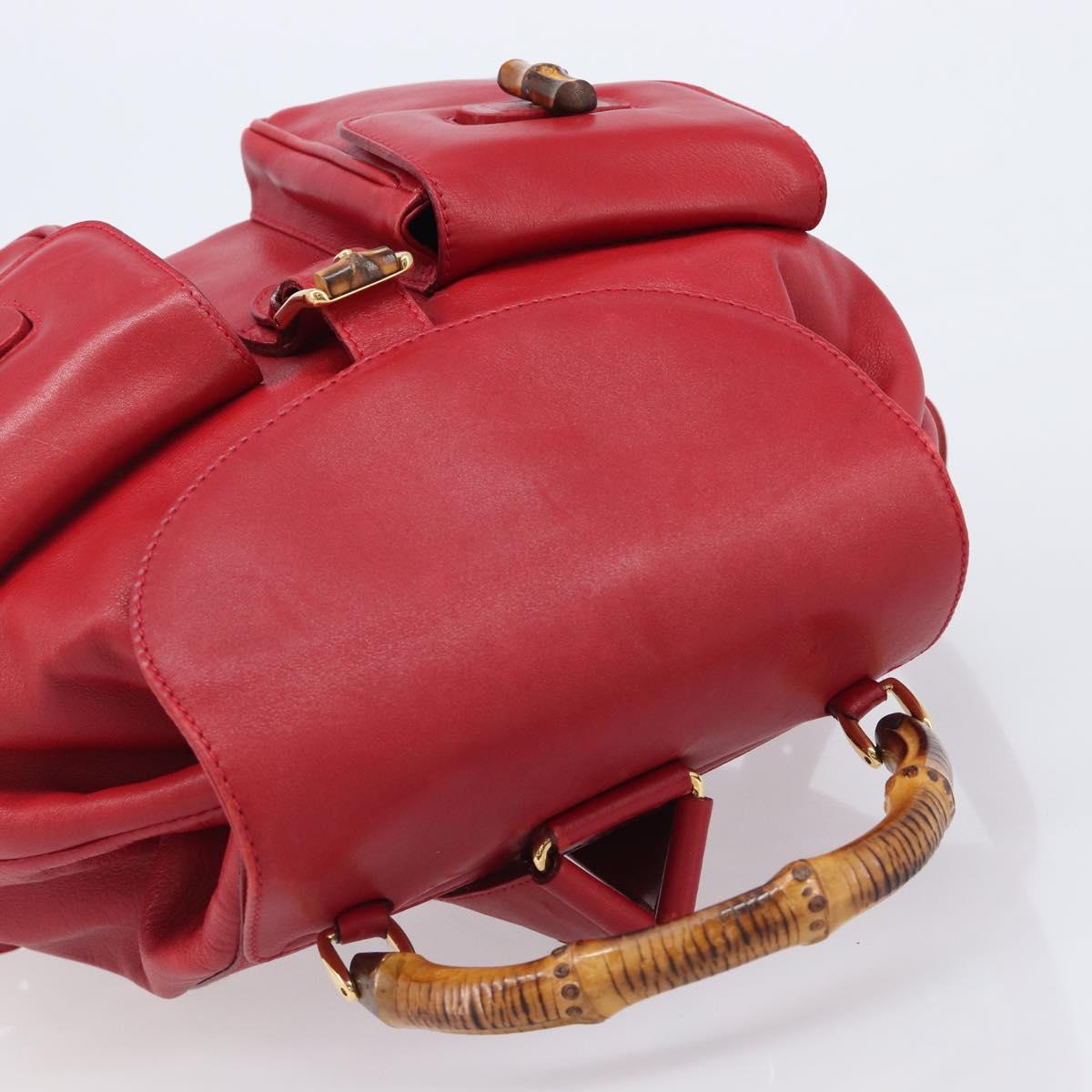 GUCCI Bamboo Backpack Leather Red Gold 003 2058 0016 Auth ep16261