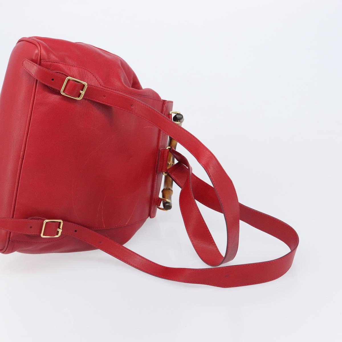 GUCCI Bamboo Backpack Leather Red Gold 003 2058 0016 Auth ep16261