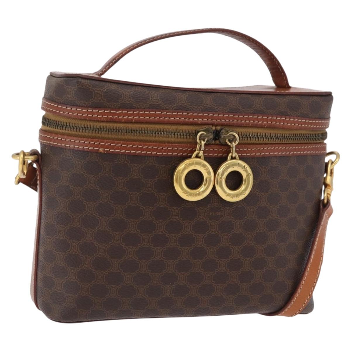 CELINE Macadam Canvas Vanity Hand Bag PVC Leather 2way Brown Gold Auth ep16269