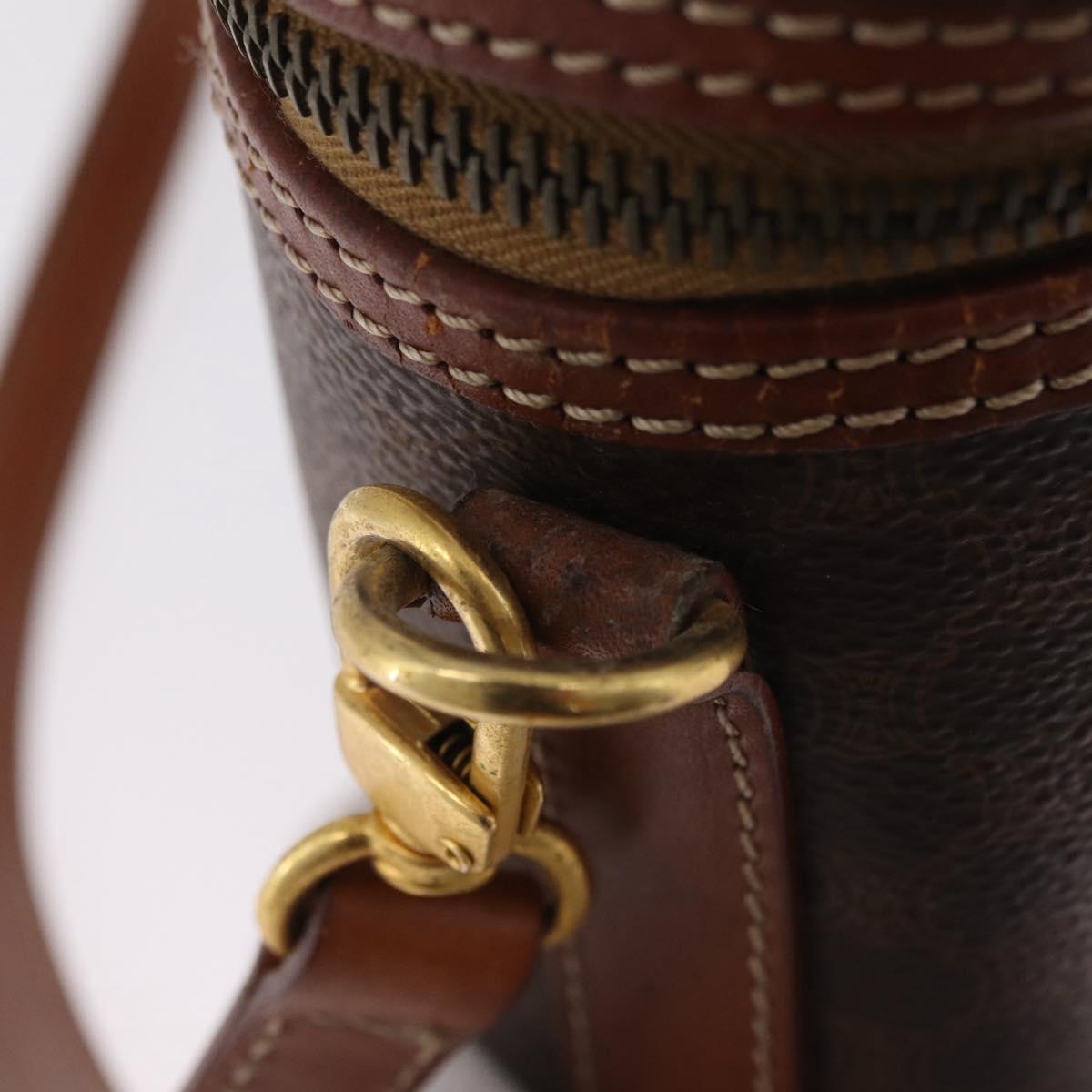 CELINE Macadam Canvas Vanity Hand Bag PVC Leather 2way Brown Gold Auth ep16269