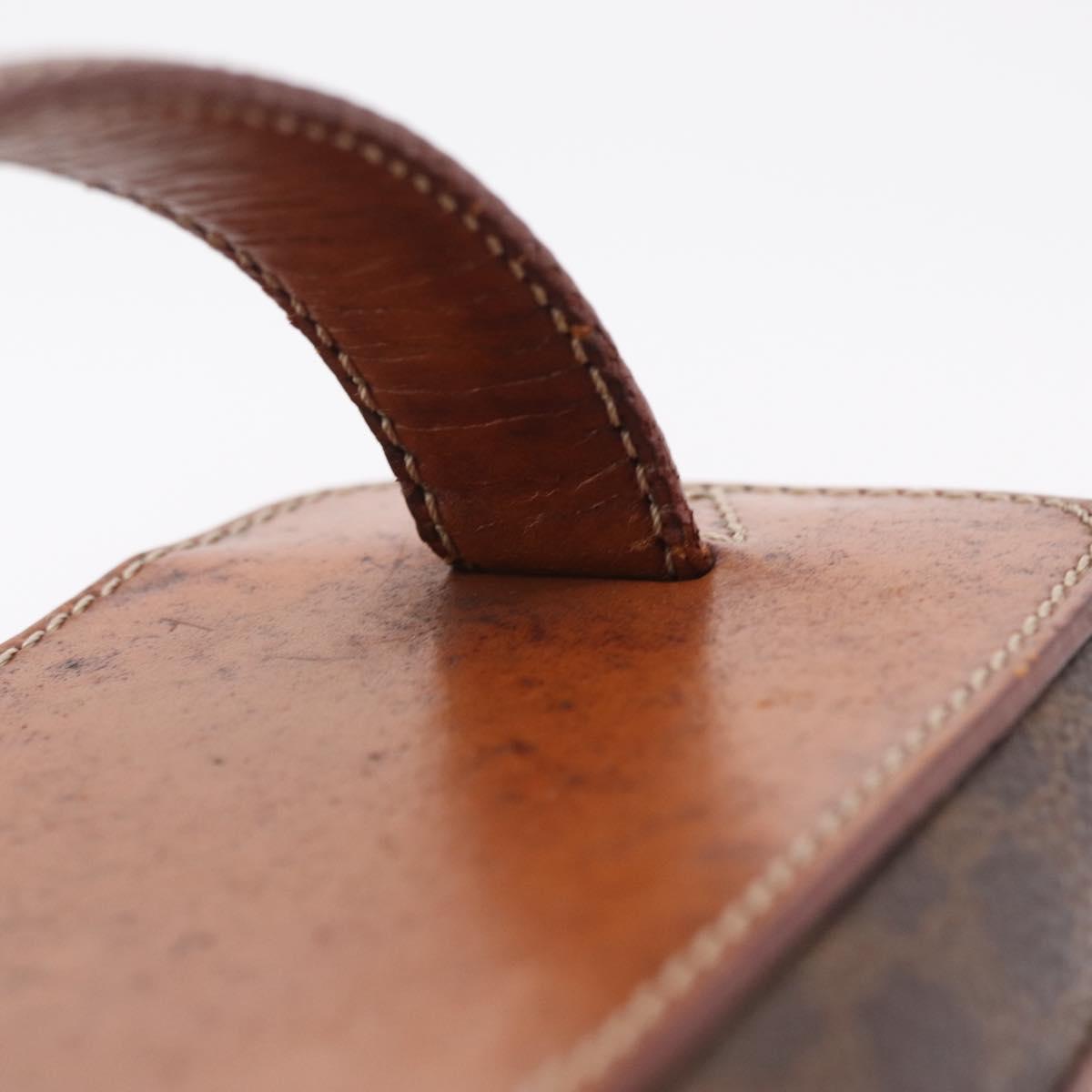 CELINE Macadam Canvas Vanity Hand Bag PVC Leather 2way Brown Gold Auth ep16269