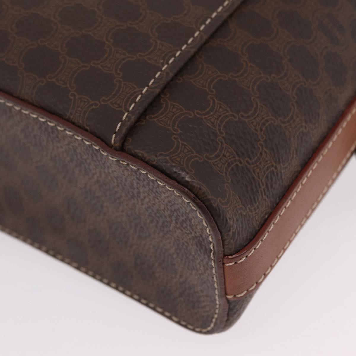 CELINE Macadam Canvas Vanity Hand Bag PVC Leather 2way Brown Gold Auth ep16269
