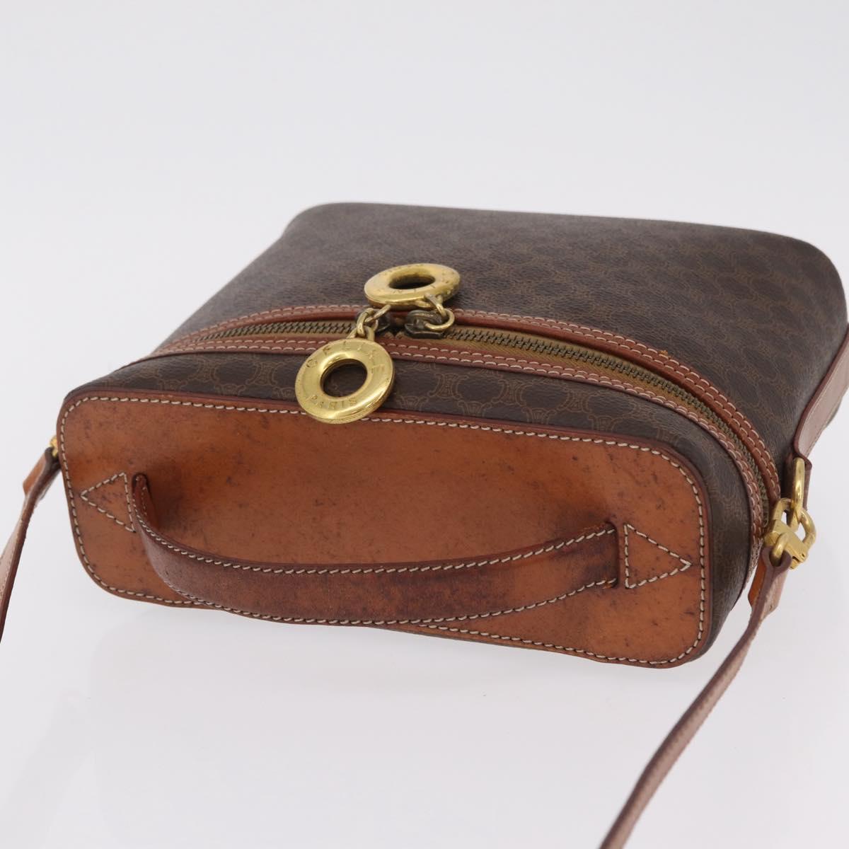 CELINE Macadam Canvas Vanity Hand Bag PVC Leather 2way Brown Gold Auth ep16269