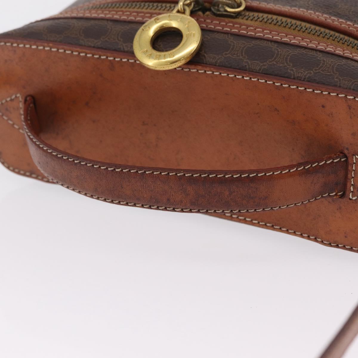 CELINE Macadam Canvas Vanity Hand Bag PVC Leather 2way Brown Gold Auth ep16269