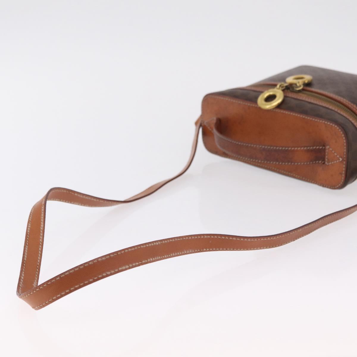 CELINE Macadam Canvas Vanity Hand Bag PVC Leather 2way Brown Gold Auth ep16269