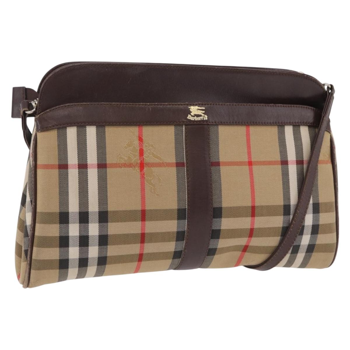 Burberrys Nova Check Shoulder Bag Canvas Beige Gold Auth ep16270
