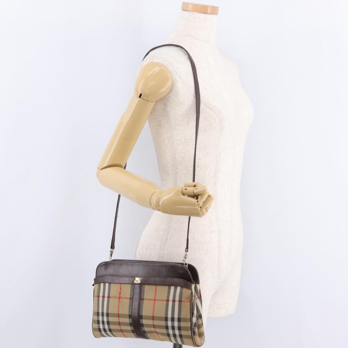 Burberrys Nova Check Shoulder Bag Canvas Beige Gold Auth ep16270
