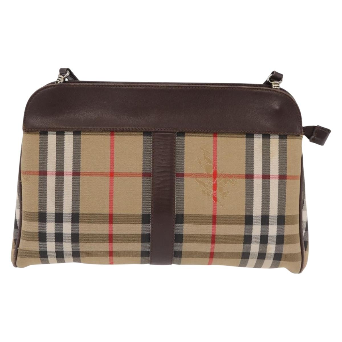 Burberrys Nova Check Shoulder Bag Canvas Beige Gold Auth ep16270