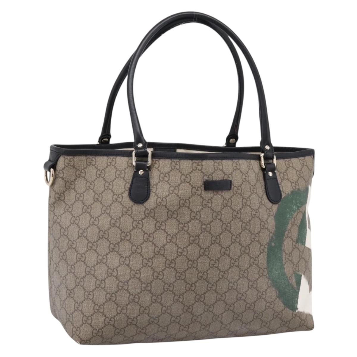 GUCCI GG Supreme Tote Bag PVC Beige Gold 203693 Auth ep16272