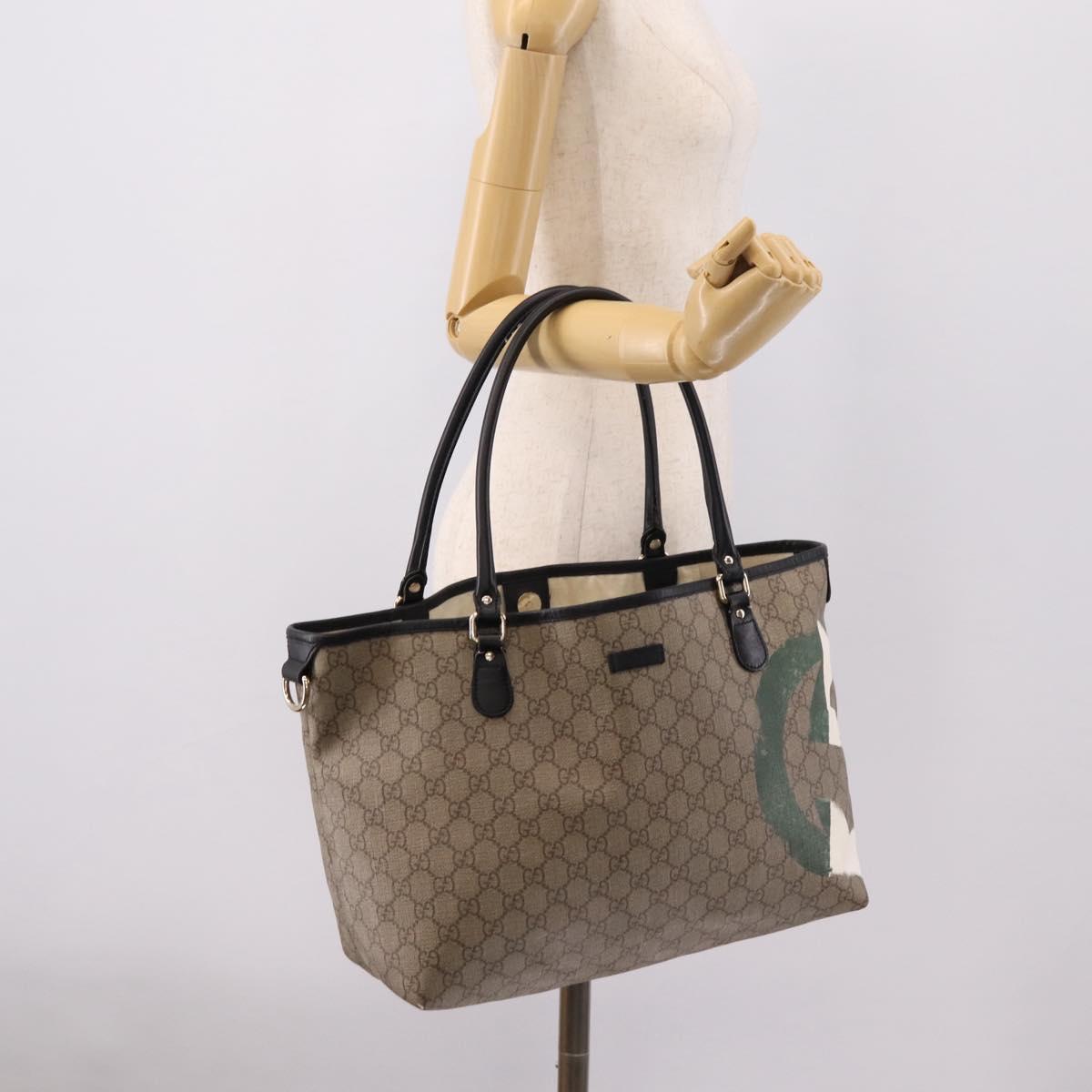 GUCCI GG Supreme Tote Bag PVC Beige Gold 203693 Auth ep16272