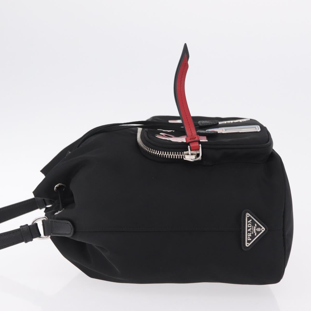 PRADA Hand Bag Nylon Black Silver Auth ep16275V