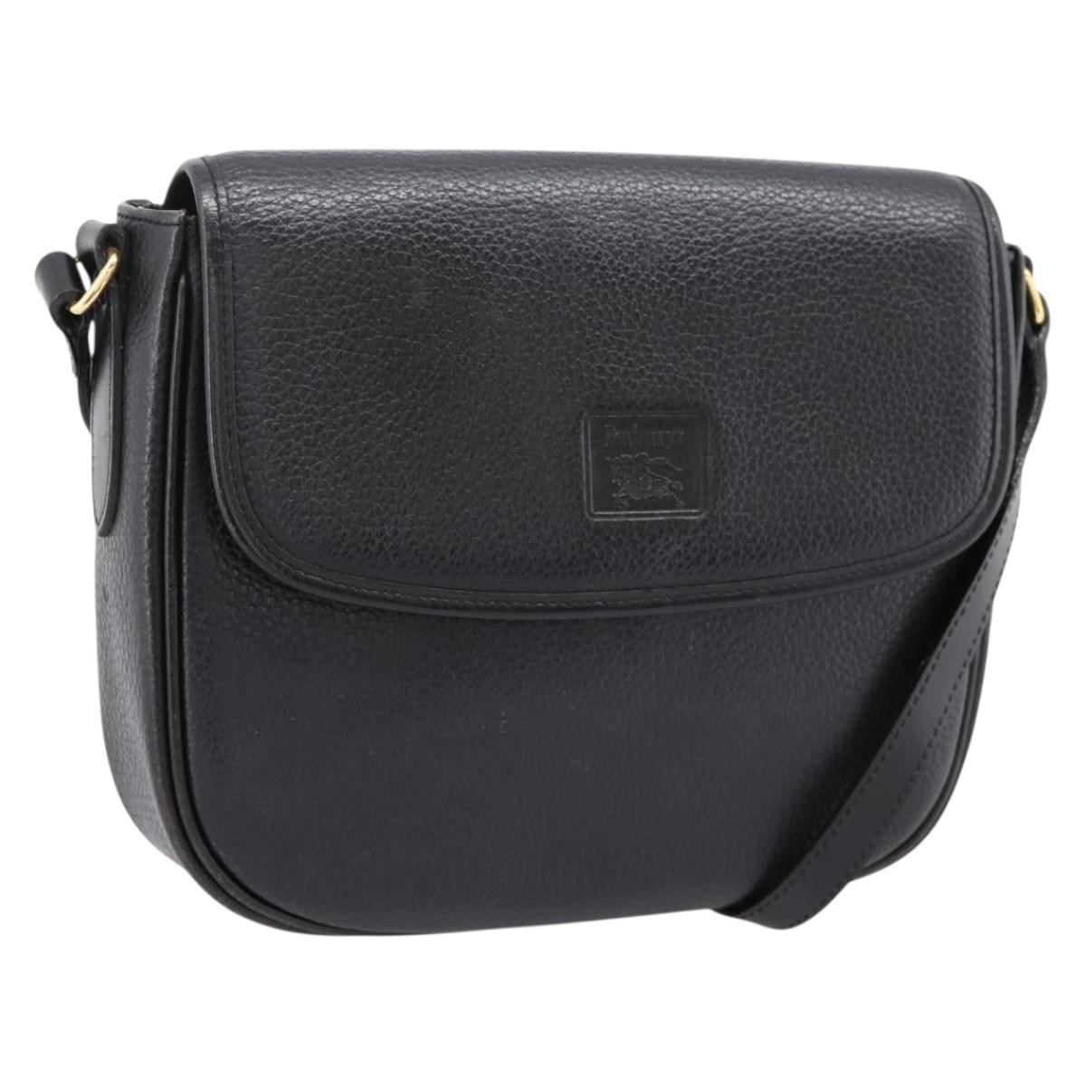 Burberrys Shoulder Bag Leather Black Gold Auth ep16277