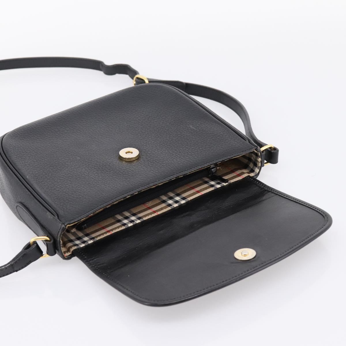 Burberrys Shoulder Bag Leather Black Gold Auth ep16277