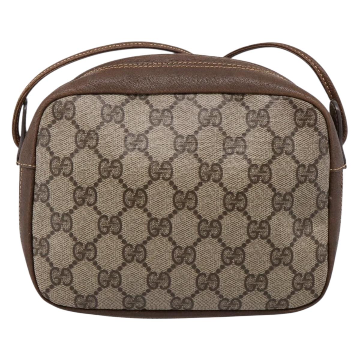 GUCCI GG Supreme Shoulder Bag PVC Beige Gold Auth ep16279