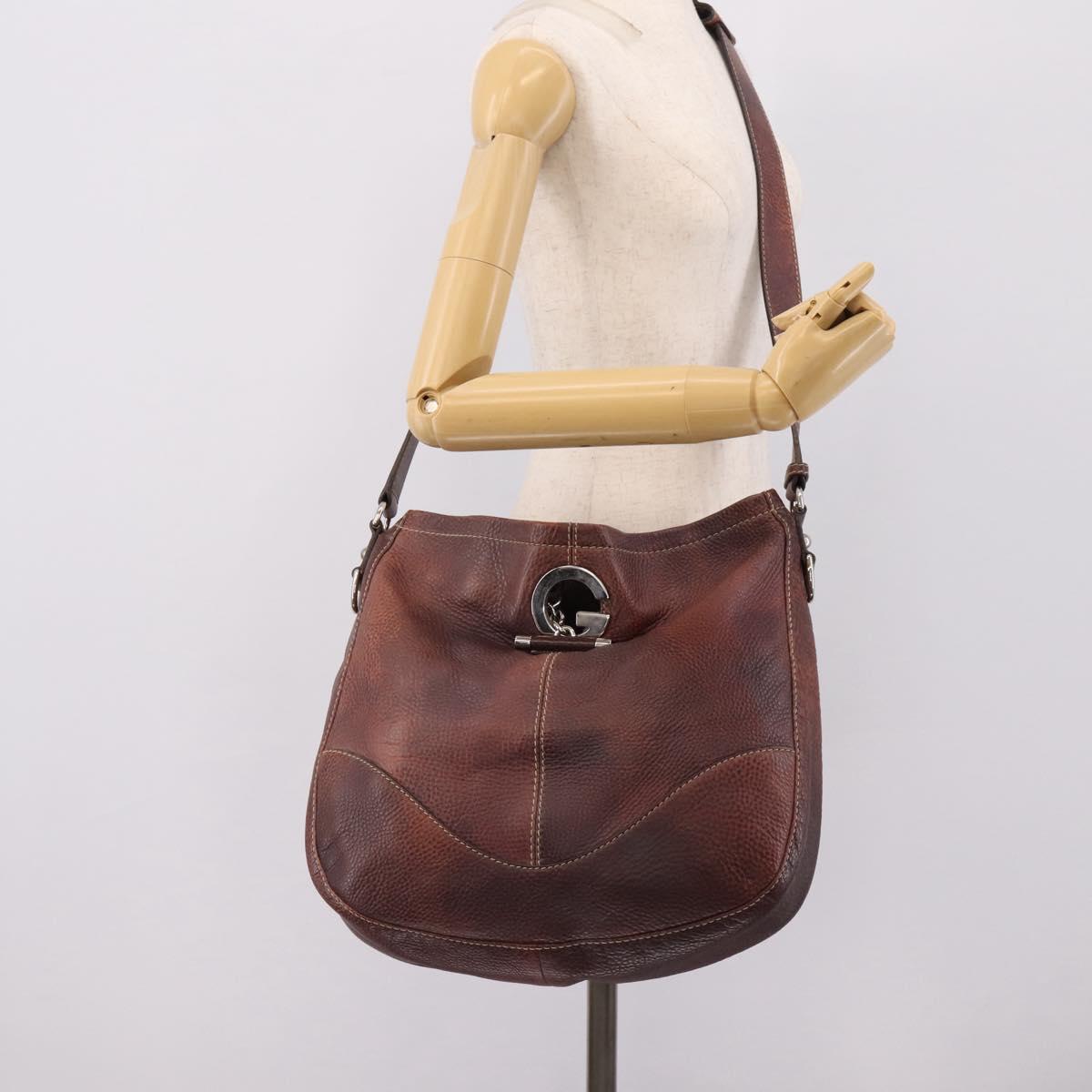 GUCCI Shoulder Bag Leather Wine Red Silver Auth ep16283