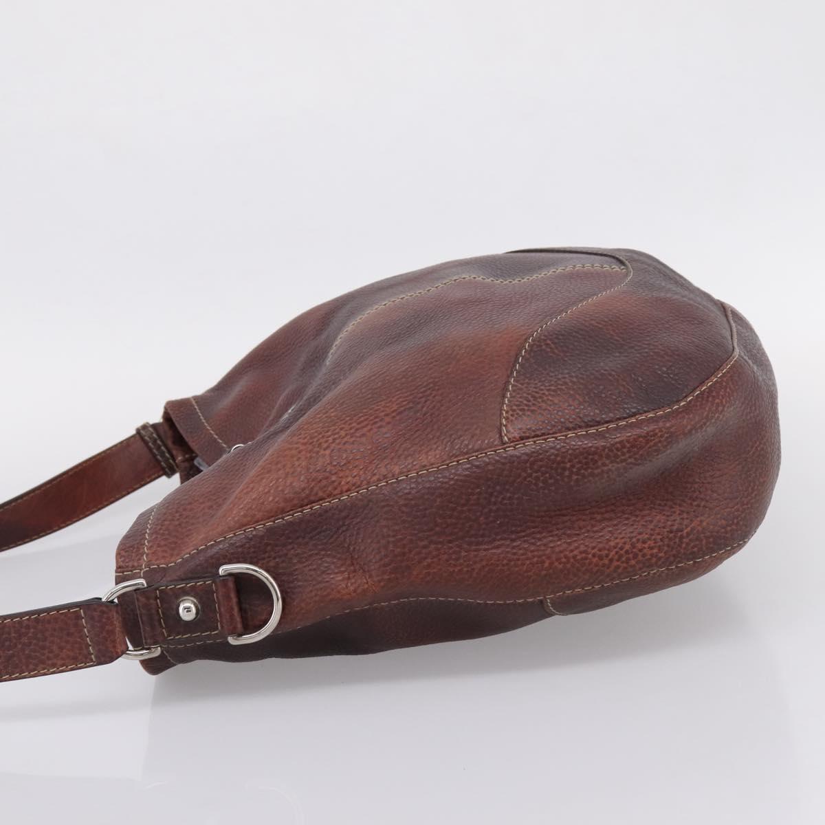 GUCCI Shoulder Bag Leather Wine Red Silver Auth ep16283