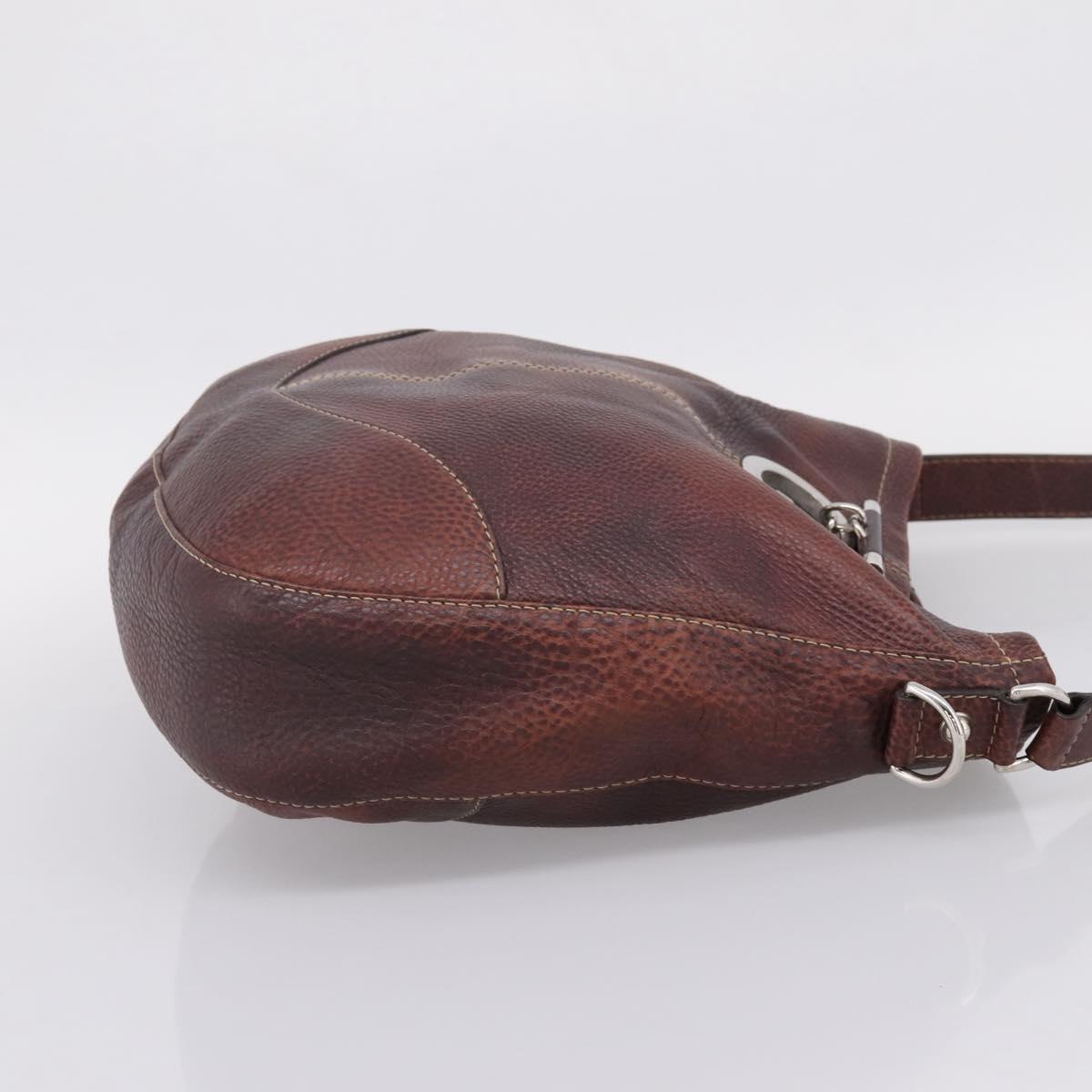 GUCCI Shoulder Bag Leather Wine Red Silver Auth ep16283