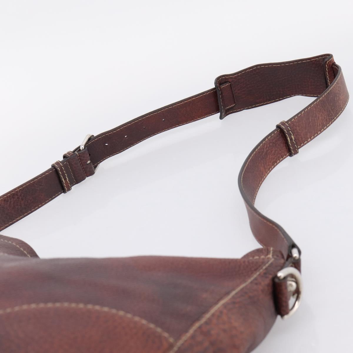GUCCI Shoulder Bag Leather Wine Red Silver Auth ep16283